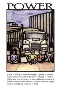 "Power" blockade note card by Ricardo Levins Morales