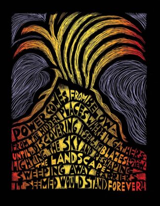 "Volcano" poster and notecard - Power comes from Below - by Ricardo Levins Morales